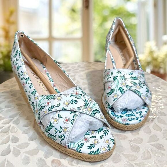 JACK ROGERS  Leather Palmer Woven Jute Espadrille Wedge Sandal White - Picture 8 of 16